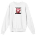 thumbnail image 1 of Gloomy Bear - Bloody Pink Bear with Striped Scarf, Name Text on White Adult Crew Neck Sweatshirt - XXL, 1 of 4