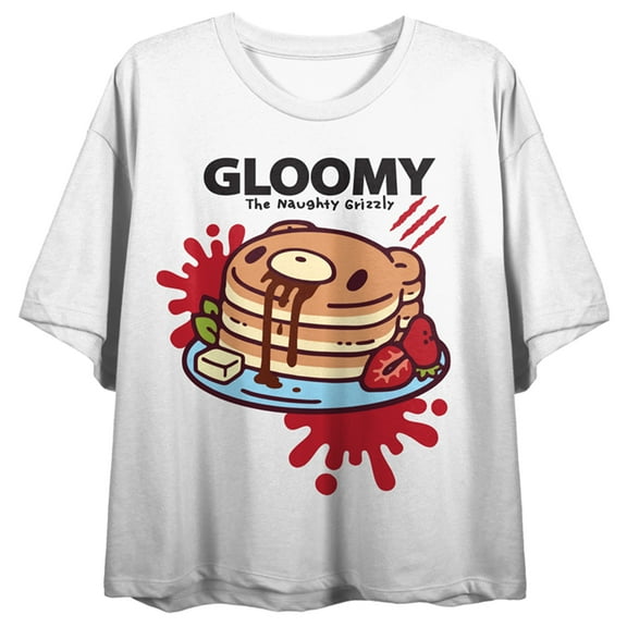 Gloomy Bear Character Pancakes Crew Neck Short Sleeve Women's White Crop Top