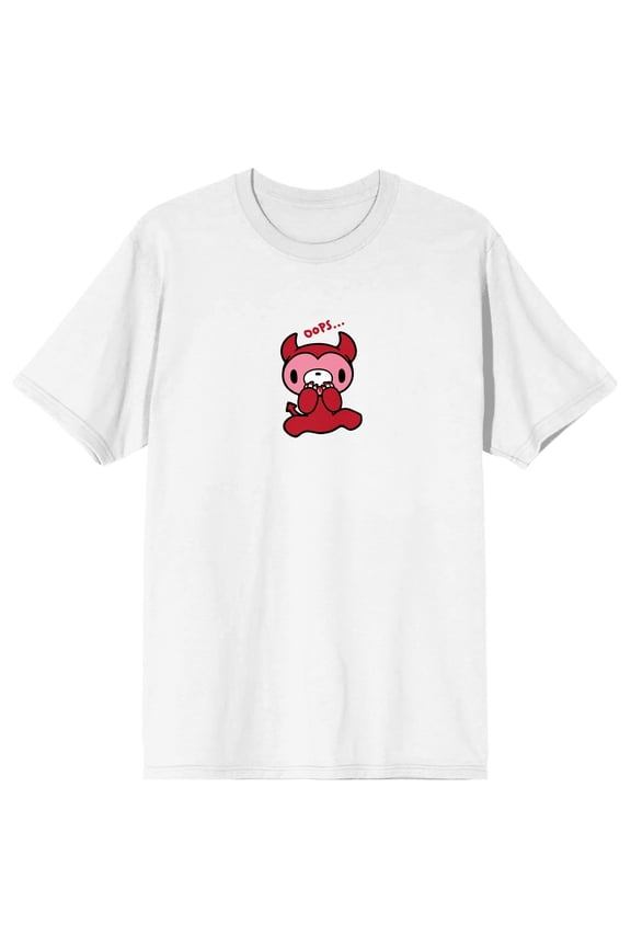 Gloomy Bear Devil Bear Oops Text on White Ground Adult Crew Neck Short Sleeve T-shirt - Large