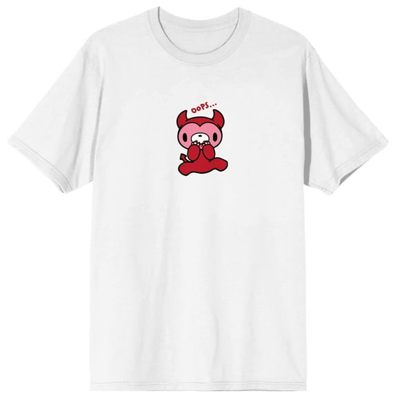 Gloomy Bear Devil Bear Oops Text on White Ground Adult Crew Neck Short Sleeve T-shirt - XS