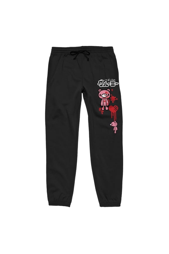 Gloomy Bear Dripping Heart Black Graphic Sweatpants- S