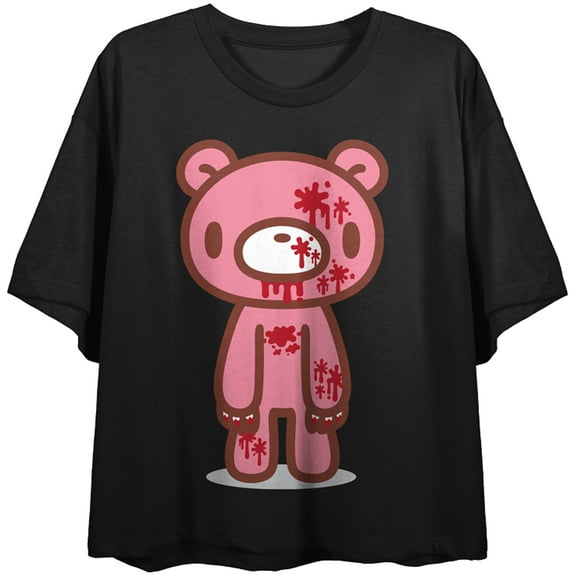 Gloomy Bear Dripping Heart Crew Neck Short Sleeve Women's Black Crop Top