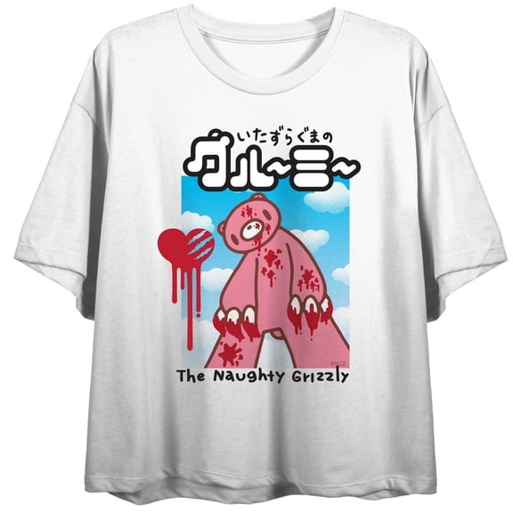Gloomy Bear Heart Drip juniors White Crop T-shirt-Small