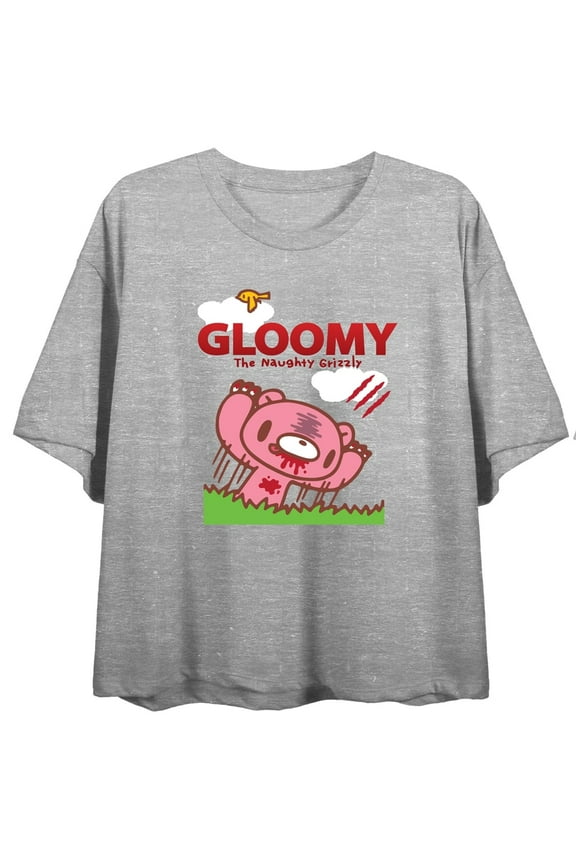 Gloomy Bear Jumping Grizzly Juniors Heather Gray T-shirt-XL
