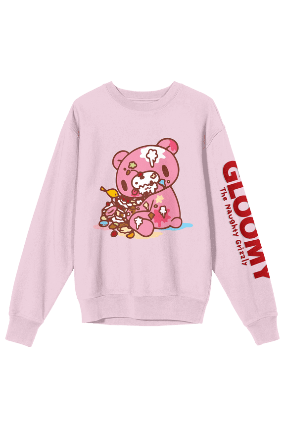 Gloomy Bear Messy Sweets Crew Neck Long Sleeve Cradle Pink Adult Sweatshirt-XXL