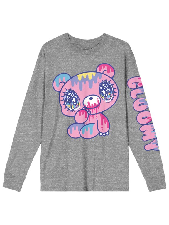 Gloomy Bear Plush Gloomy In Multicolored Paint Crew Neck Long Sleeve Athletic Heather Adult Tee-Large