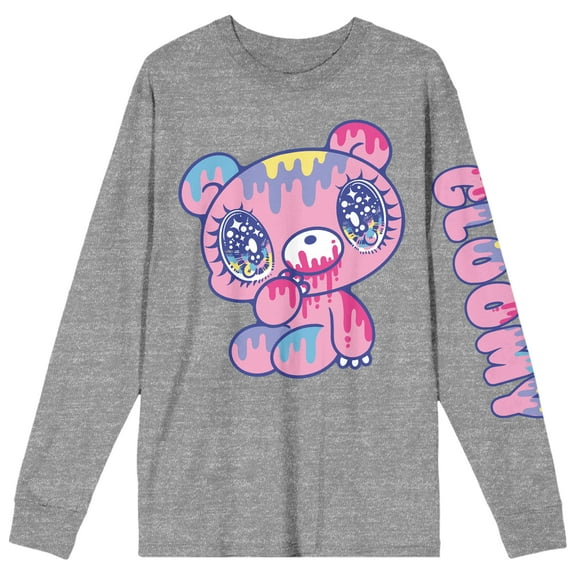 Gloomy Bear Plush Gloomy In Multicolored Paint Crew Neck Long Sleeve Athletic Heather Adult Tee-Medium