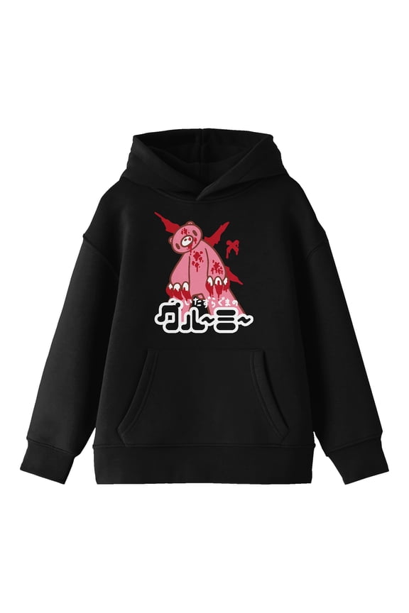 Gloomy Bear Ready to Attack Youth Black Graphic Hoodie-Large
