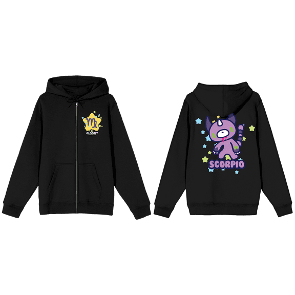 Gloomy Bear Scorpio Gloomy Long Sleeve Black Adult Zip-Up Hoodie-Large