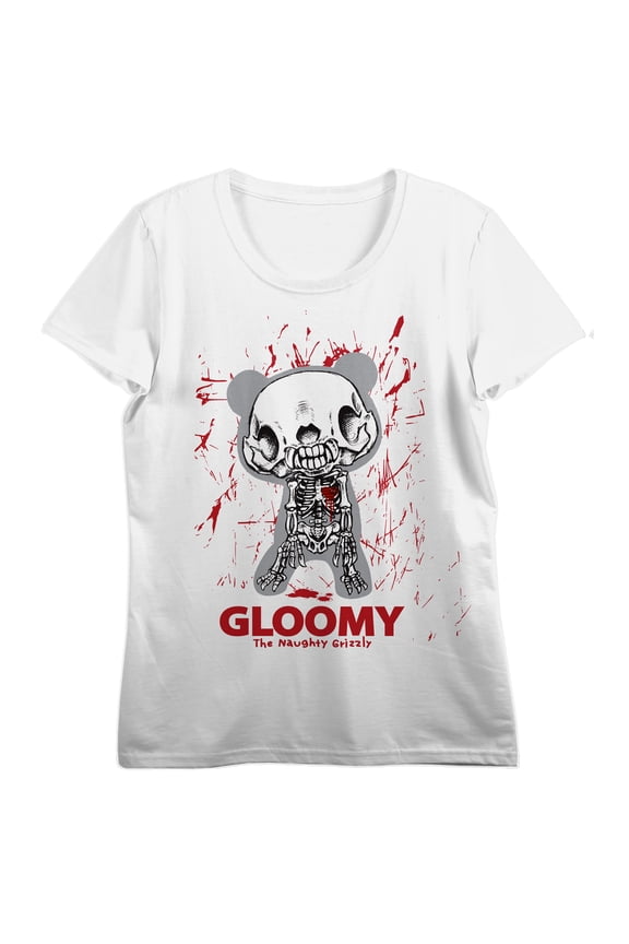 Gloomy Bear Skeleton Bear Crew Neck Short Sleeve Women's White T-shirt-XXL