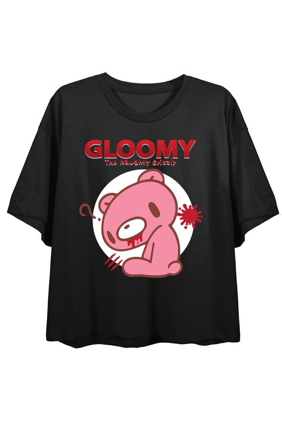 Gloomy Bear in a Circle Women's Black Short Sleeve Crop Tee-Medium
