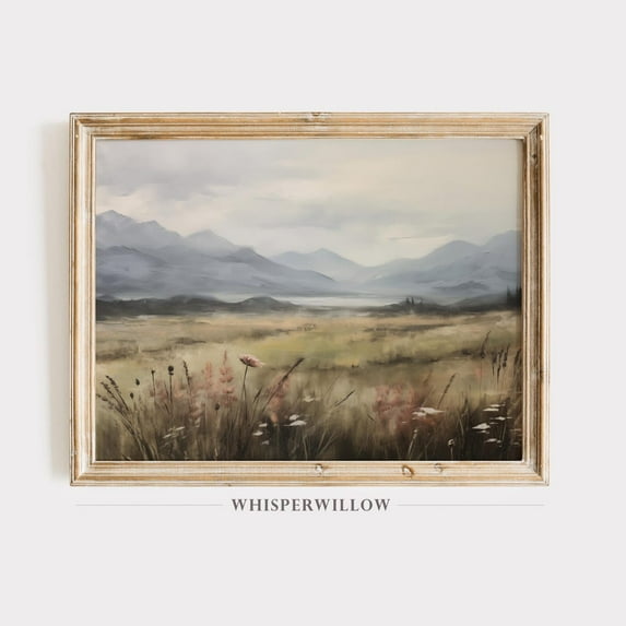 Gloomy Mountain Meadow,, Moody Nature Wall Art, Vintage Rustic Wildflower, Dreamy Mountain Scene Home Decor, 8x12 UNFRAMED