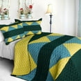 thumbnail image 1 of Gloomy Sunday - 3 Pieces Vermicelli-Quilted Patchwork Quilt Set  Full & Queen Size - Yellow, 1 of 1
