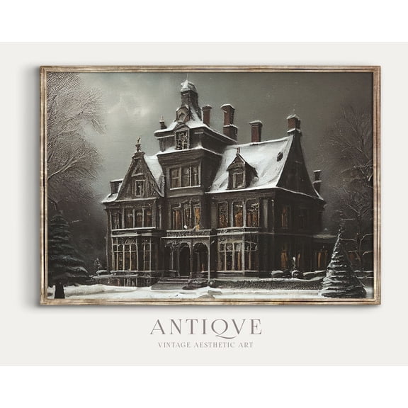 Gloomy Victorian Mansion Winterhaunted House Wall Art, Moody Vintage Art, Dark Gothic Aesthetic Decor,632 Home Decor, 8x12 UNFRAMED
