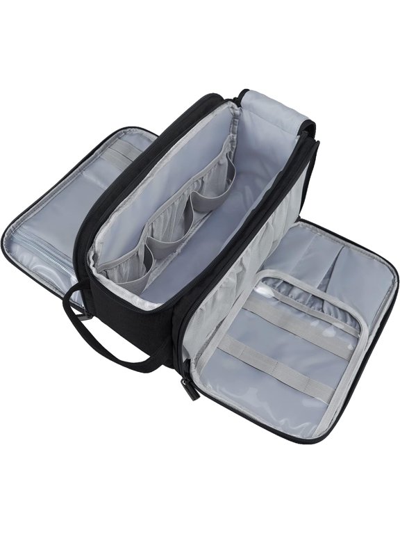 Travel Toiletry Bag with Trolley Sleeve, Large Capacity Toiletry Organizer Waterproof Shaving Dopp Kit, Train Case for Travel Essentials and Makeup (Black)