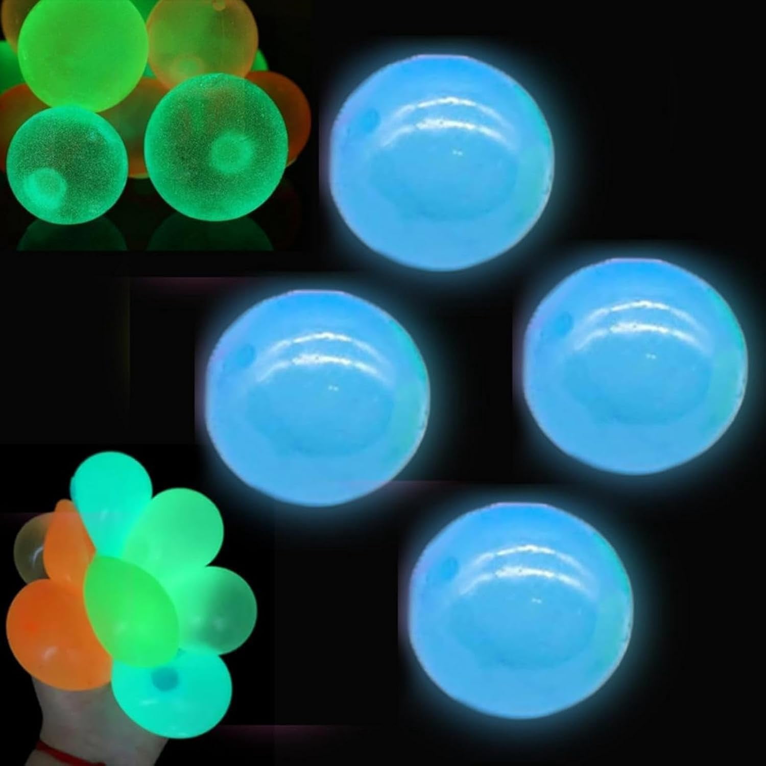 Glorbs Balls, 12 Pack Glows In the Dark Ceiling Balls, Super Soft Sticky Glows Balls, Bounce Back Colorful Fidget Toys, Sensory Toys Jumping Stress Relief Balls, for Adults & Kids