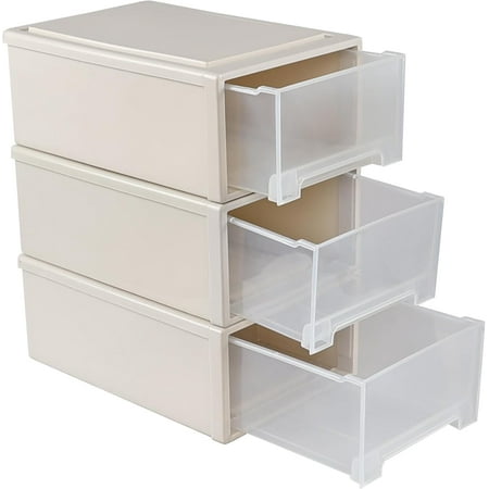Gloreen 12 L Plastic Stackable Storage Drawers, 3 Pack Desktop Drawer Box