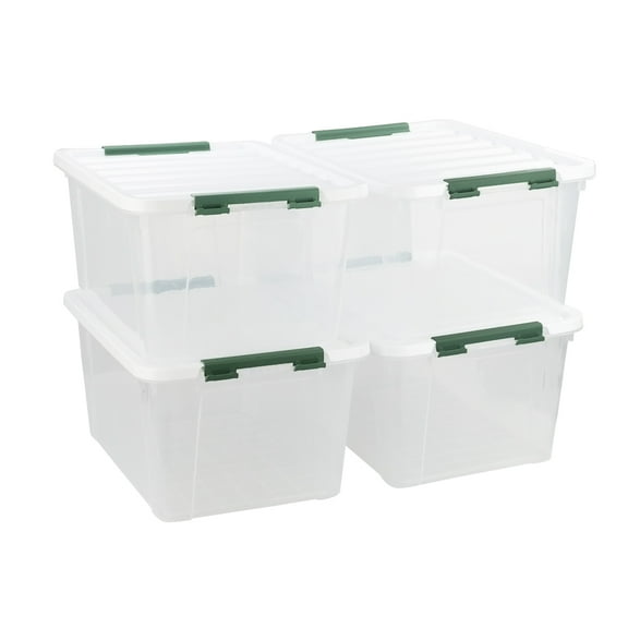 Gloreen 32 Quart Clear Storage Box with Lid, Plastic Latching Bin, Set of 4