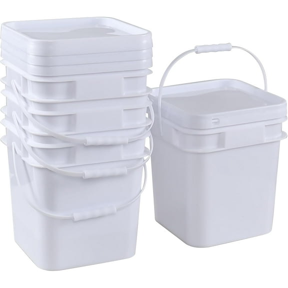 Gloreen 4-Pack 2.9 Gallon Square Plastic Bucket with Sealed Lid, Small Food Bucket Pail with Lid and Handle, White