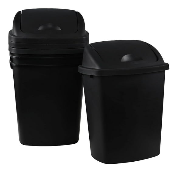 Gloreen 4-Pack 6.5 Gallon Swing Top Trash Can, 25 L Plastic Kitchen Garbage Can, Black