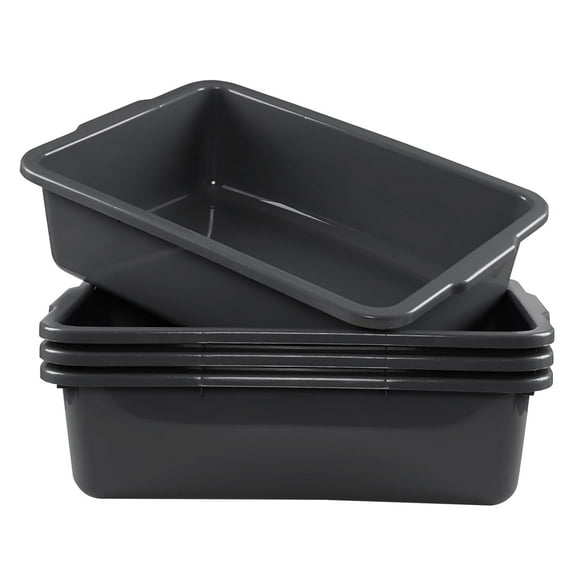Gloreen 4 Packs Large Commercial Bus Tubs, 35 L Rectangular Dishpan, Plastic Wash Basin, Grey
