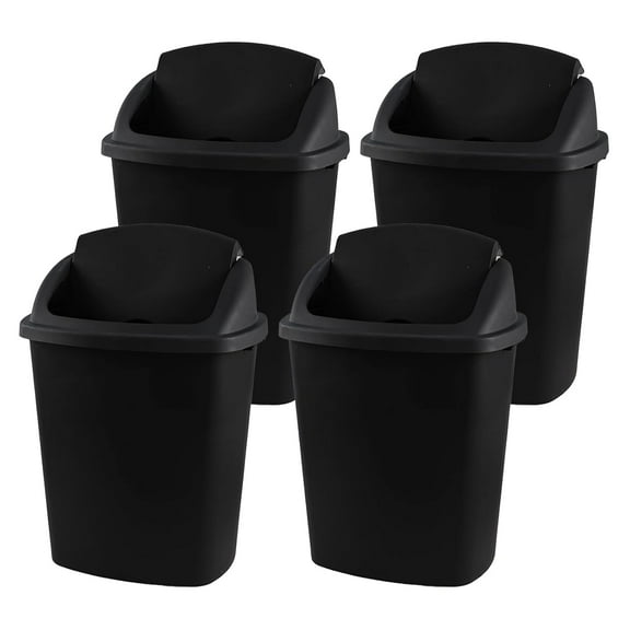 Gloreen 70 Liter Swing Top Lid Garbage Bins, Black, 4 Pack Extra Large Plastic Trash Cans