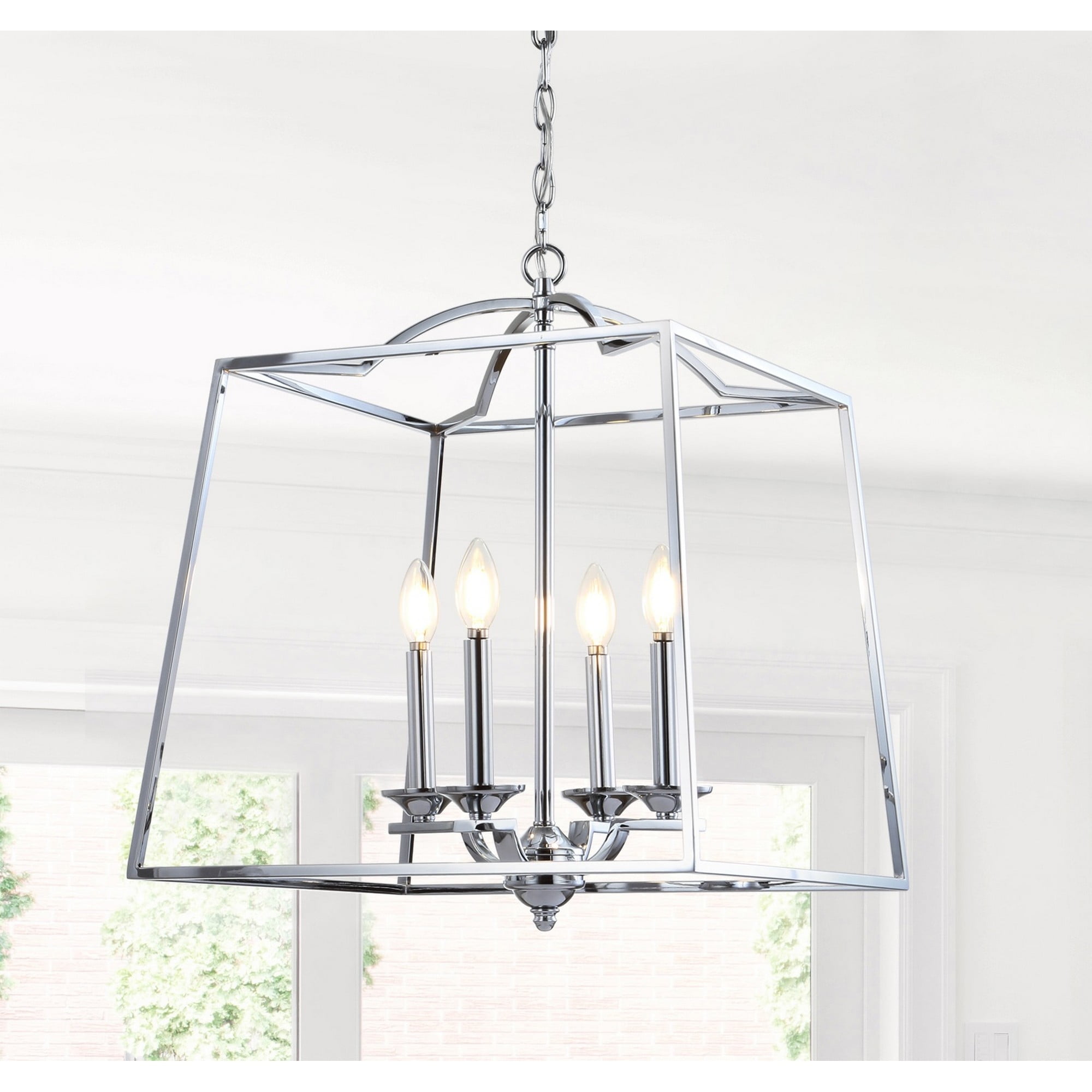 Gloria Polished Chrome 19" LED Lantern Pendant - Adjustable Height