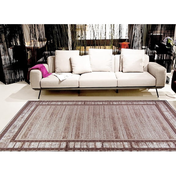 Gloria - Area Rug Low Profile Bordered Washable Rug Anti Slip Backing Rugs for Living Room Light Weight Foldable Carpet