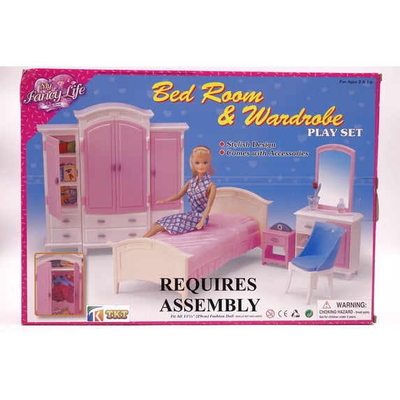 Gloria Bedroom & Wardrobe Set Dollhouse Furniture with Dressing Table