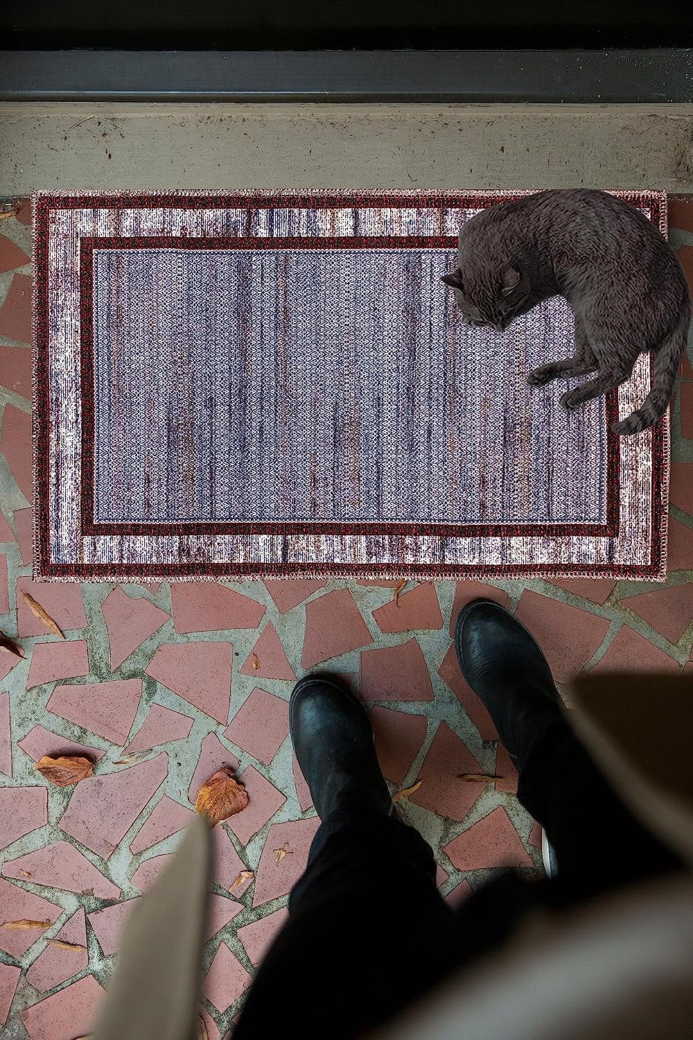 Gloria Door Mat Landing Mat Low Profile Bordered Washable Runner Rug Non Slip Mat for Living