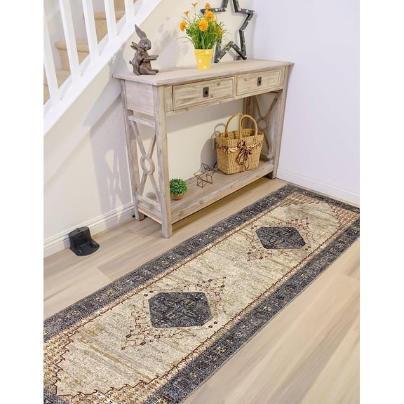Gloria - Door mat Washable Rug Runner Low Profile Medallion Washable Rugs Non Slip Rugs for Living Room Light Weight Outdoor Mat