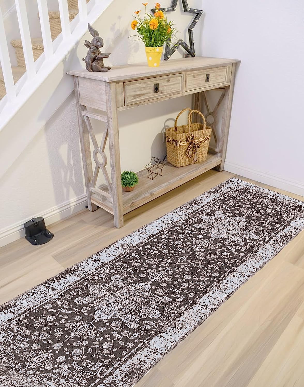 Gloria - Door mat Washable Rug Runner Low Profile Persian Washable Rugs Non Slip Rugs for Living Room Light Weight Outdoor Mat