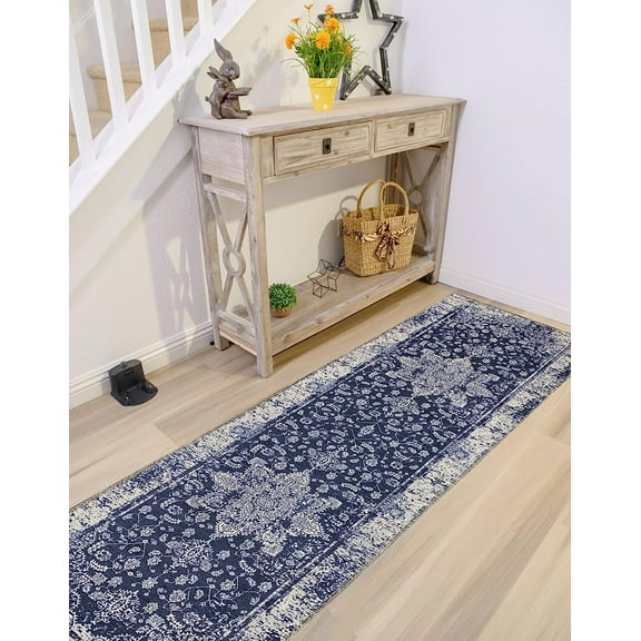Gloria - Door mat Washable Rug Runner Low Profile Persian Washable Rugs Non Slip Rugs for Living Room Light Weight Outdoor Mat