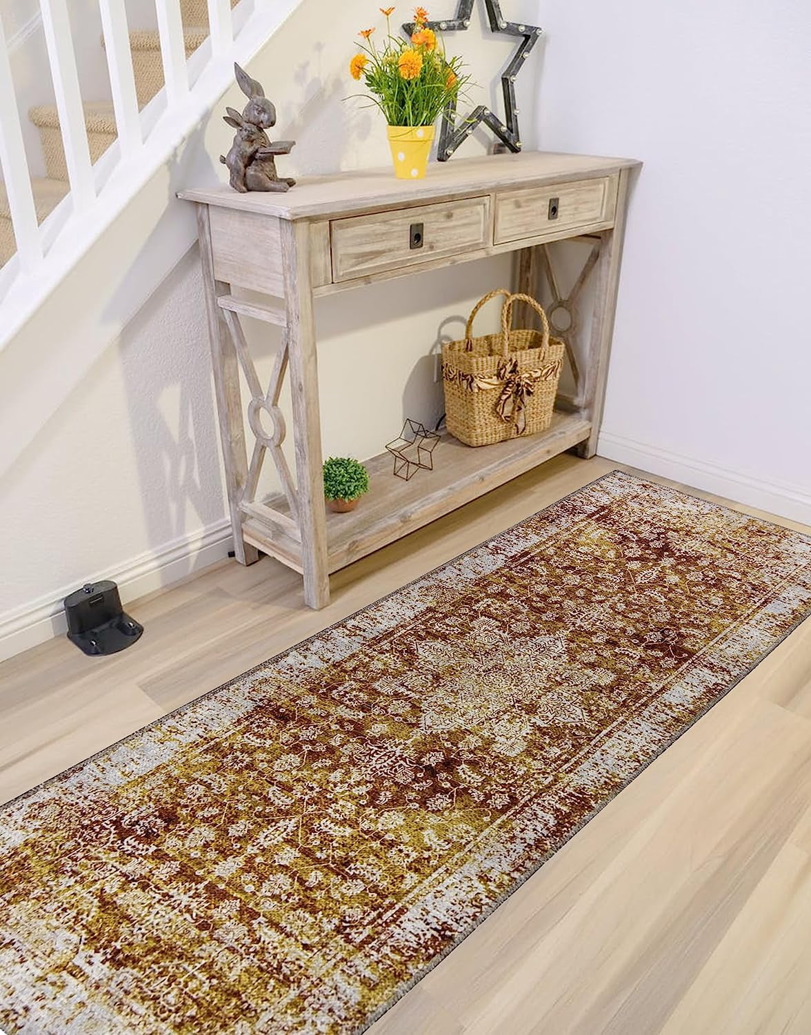 Gloria - Door mat Washable Rug Runner Low Profile Persian Washable Rugs Non Slip Rugs for Living Room Light Weight Outdoor Mat
