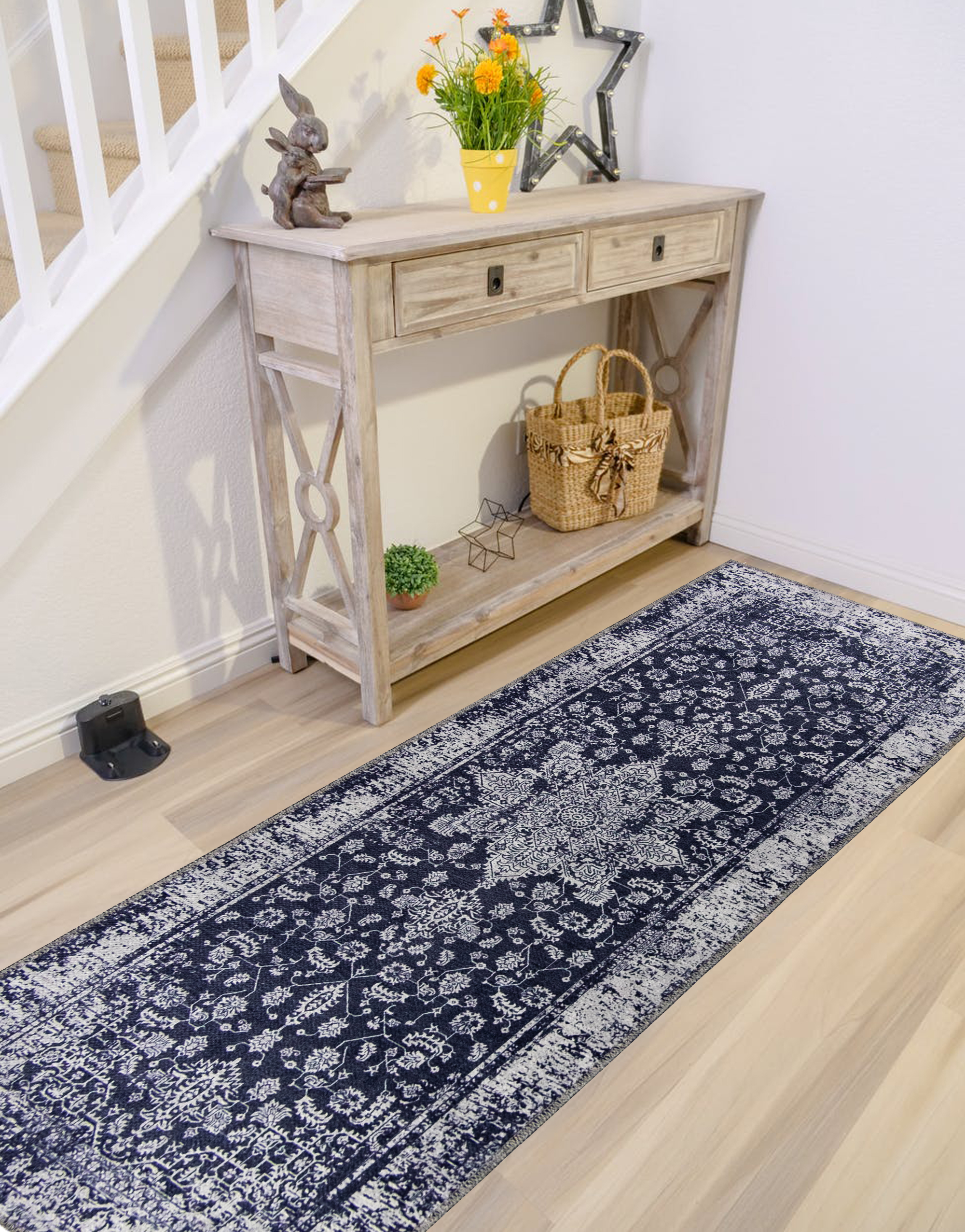 Gloria - Door mat Washable Rug Runner Low Profile Persian Washable Rugs Non Slip Rugs for Living Room Light Weight Outdoor Mat