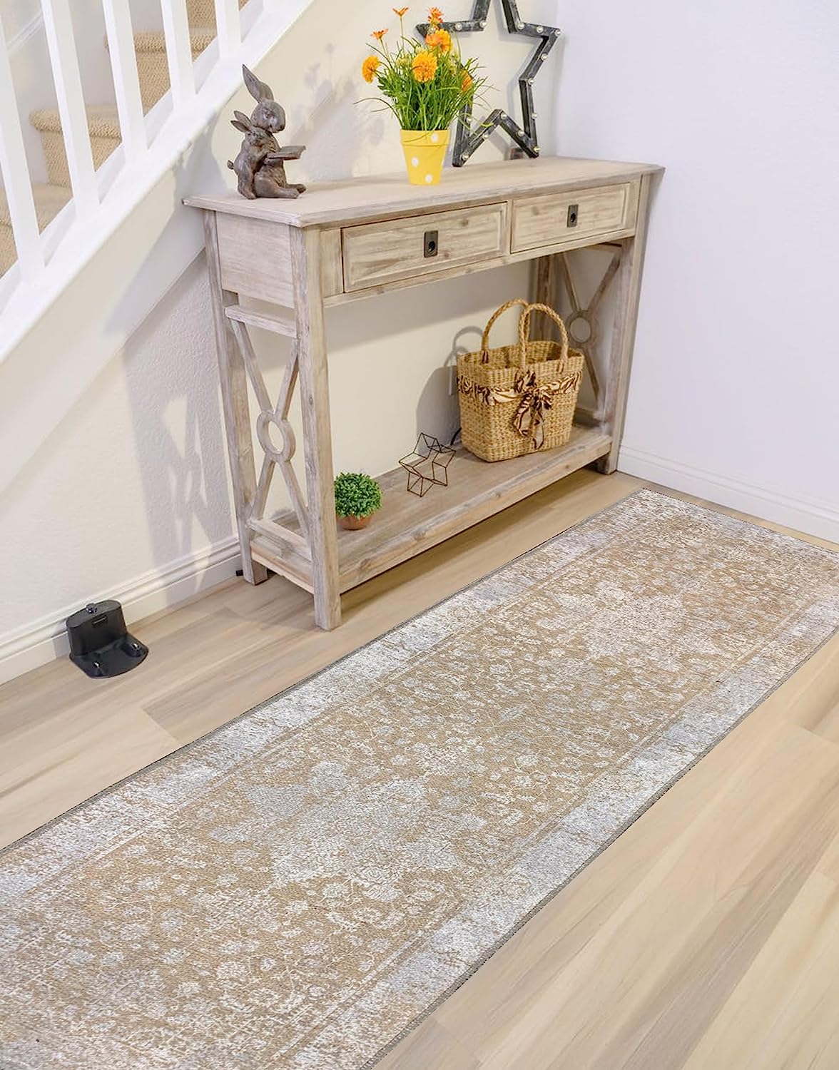 Gloria - Door mat Washable Rug Runner Low Profile Persian Washable Rugs Non Slip Rugs for Living Room Light Weight Outdoor Mat
