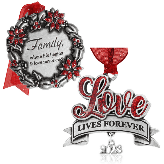 Gloria Duchin Family Love Commemorative Antique Pewter Christmas Tree Ornament Gift Set