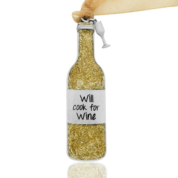 Gloria Duchin White Wine Bottle Ornament with Wine Glass Charm