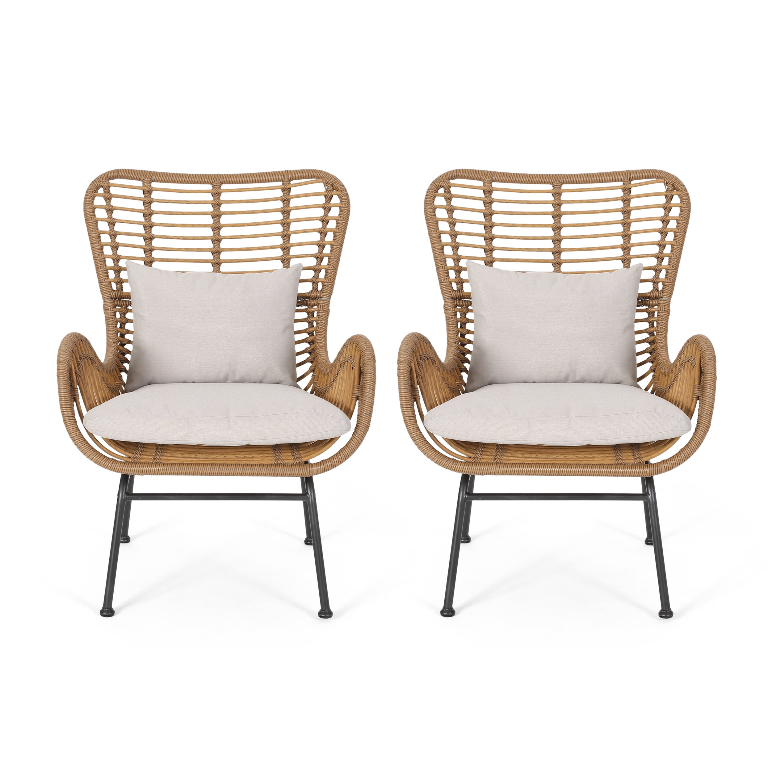 Gloria Light Brown and Black Indoor Wicker Club Chairs with Cushions