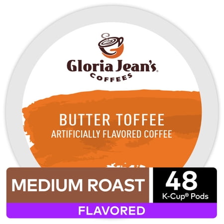 Gloria Jeans Coffees Butter Toffee Flavored Keurig K-Cup Coffee Pods, Medium Roast, 48 Count