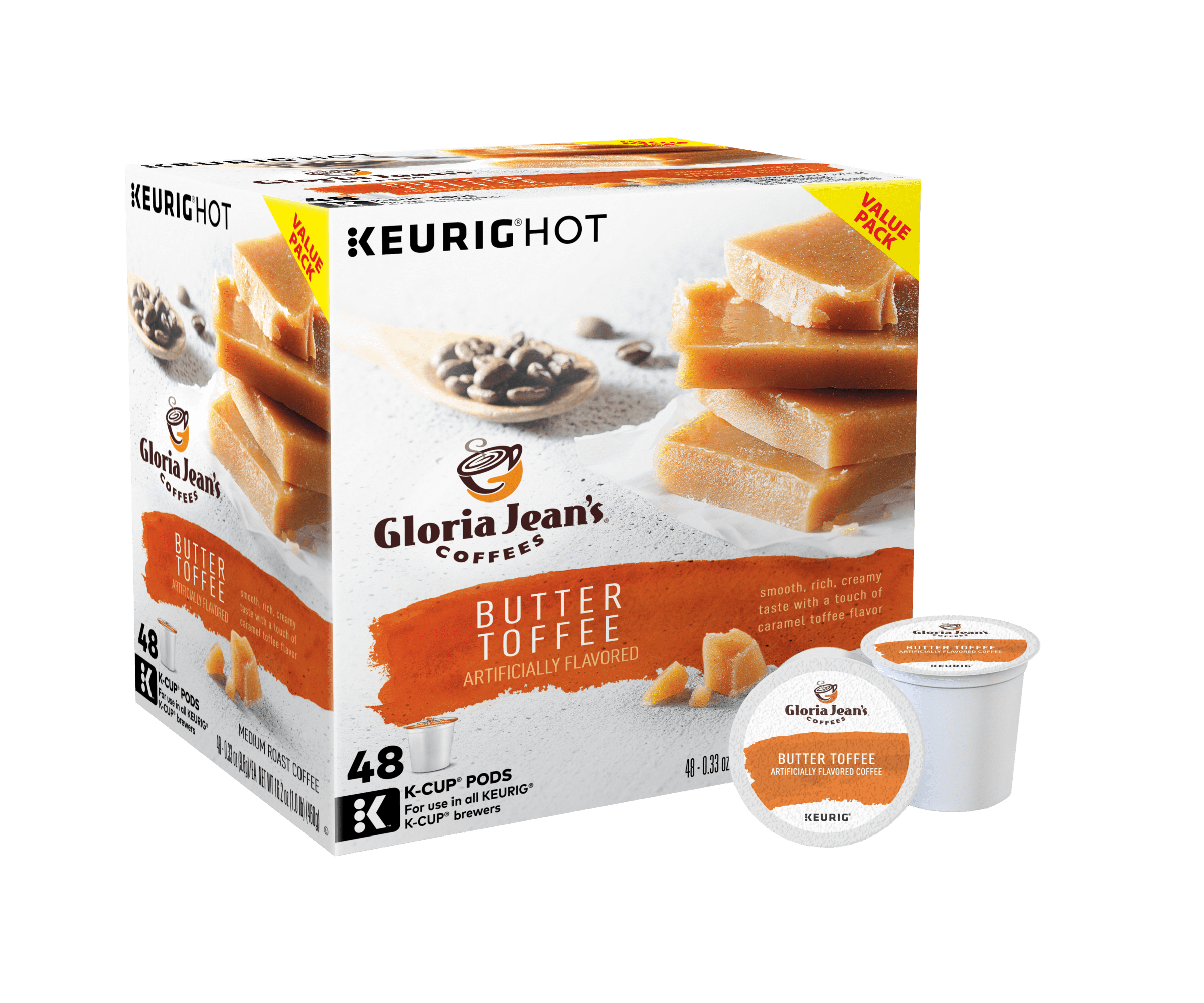Gloria Jean's Butter Toffee, Flavored Coffee Keurig KCup Pod, Medium