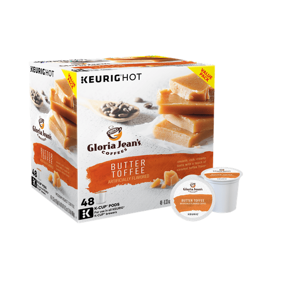 Gloria Jean's Butter Toffee, Flavored Coffee Keurig K-Cup Pod, Medium Roast, 48ct
