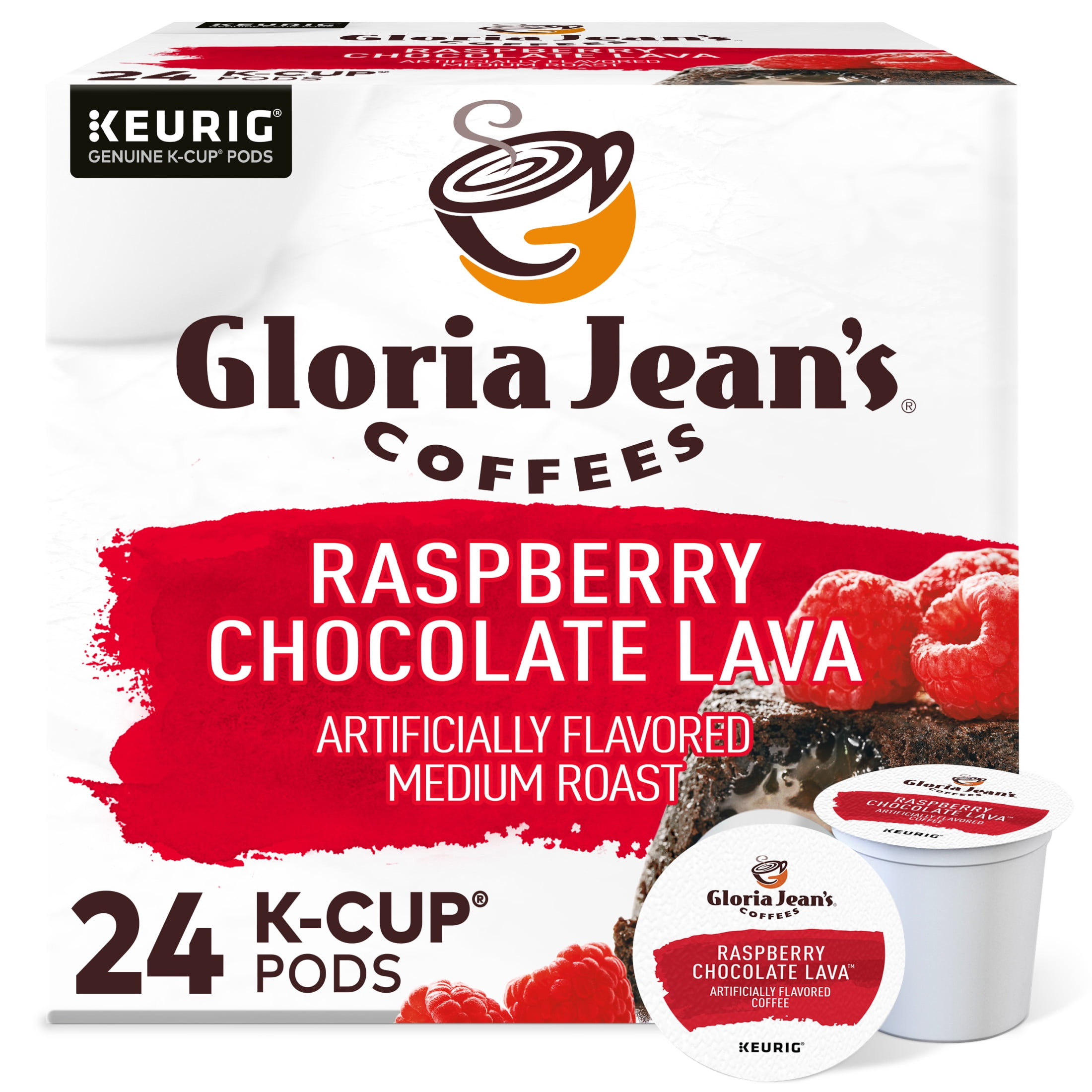 Gloria Jean's Coffee, Raspberry Chocolate Lava Medium Roast K-Cup Coffee Pods, 24 Count