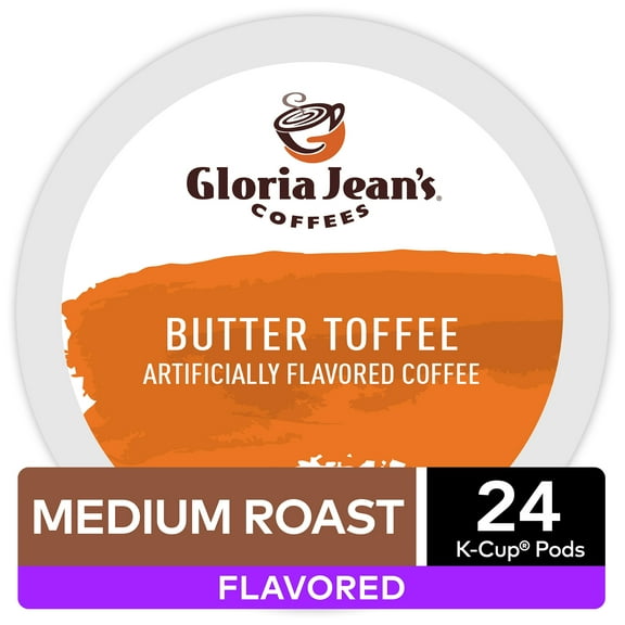 Gloria Jean's Coffees Butter Toffee Flavored K-Cup Pods, Light Roast, 24 Count for Keurig Brewers