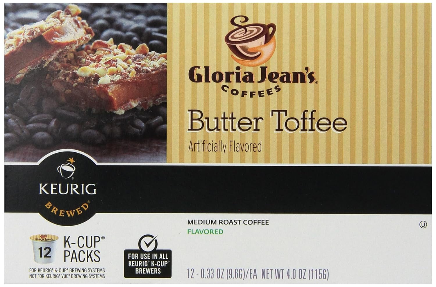 Gloria Jean's Coffees Butter Toffee, SingleServe Keurig KCup Pods