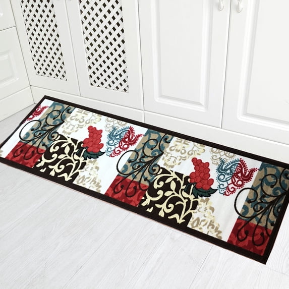 Gloria- Kitchen Rug Non-Skid Runner Kitchen Mats for Floor Non-Slip Hallway Runners with Rubber Backing Entryway Hallway Floor Mat Low Profile Door Mat (20" x 57") Red Brown Floral Design