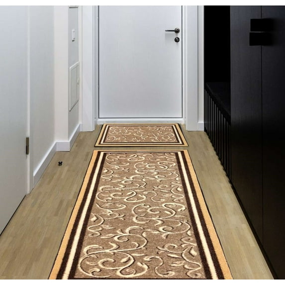 Gloria Kitchen Rug Runner Set 2 Piece Non-Slip Kitchen Mat Runner Doormat Non-Skid Rubber Back Carpet, 20"X30" & 20"X59"