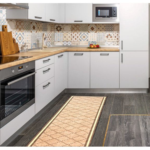 Gloria Non Slip Rubber Back Kitchen Rug Kitchen Mat Kitchen Mat Anti Slip Carpet (Checkered-Rose Gold Runner (20" x 59")