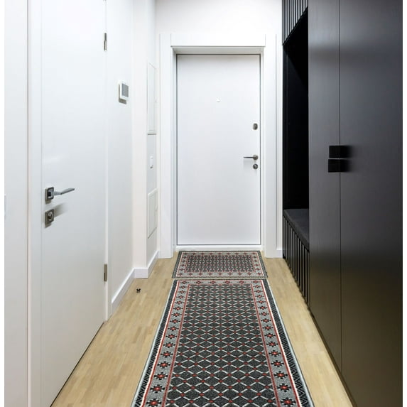 Gloria Non Slip Rubber Back Kitchen Rug Kitchen Runner Kitchen Mat Anti Slip Carpet (Checkered-Gray Runner (20"x59"))