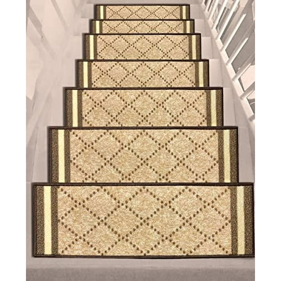 Gloria Non slip Checkered Design Animal Friendly Anti Skid Rubber Backing Stain Resistant Stair Rug, Stair mat, Stair Treads, Carpet for Stairs - (Set of 13)